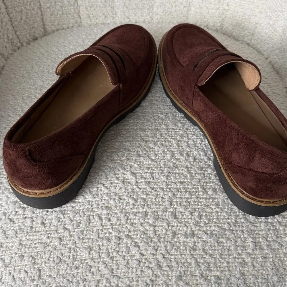 Taryn Rose Danielle Suede Penny Loafers Women’s 10 Brown Lug Sole Comfort